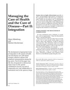 Managing the Care of Health and the Cure of Disease—Part II: Integration Henry Mintzberg