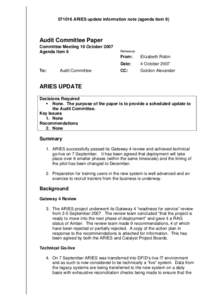 ARIES update information note (agenda item 9)  Audit Committee Paper Committee Meeting 16 October 2007 Agenda Item 6