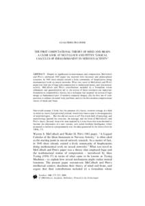GUALTIERO PICCININI  THE FIRST COMPUTATIONAL THEORY OF MIND AND BRAIN: A CLOSE LOOK AT MCCULLOCH AND PITTS’S ‘‘LOGICAL CALCULUS OF IDEAS IMMANENT IN NERVOUS ACTIVITY’’