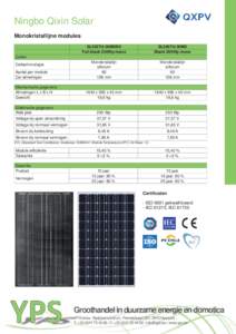 Ningbo Qixin Solar Monokristallijne modules SL250TU-30MDBK Full black 250Wp mono  SL250TU-30MD