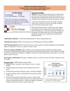 Microsoft Word - OJJDP_Girls Prog Summary _For FY 17 PresBud