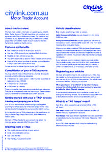 citylink.com.au Motor Trader Account About this fact sheet  Vehicle classifications
