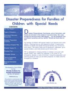 Disaster Preparedness for Families of Children with Special Needs CONTENTS Are You Ready?...........
