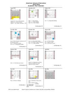American School of BarcelonaAcademic Year Calendar August 2015 Su Mo Tu We Th Fr Sa