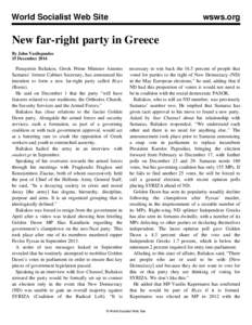 World Socialist Web Site  wsws.org New far-right party in Greece By John Vasilopoulos