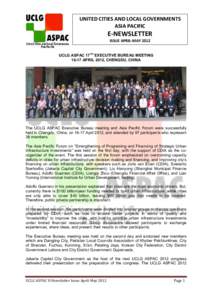 UNITED CITIES AND LOCAL GOVERNMENTS ASIA PACIFIC E-NEWSLETTER ISSUE APRIL-MAY 2012 UCLG ASPAC 17TH EXECUTIVE BUREAU MEETING