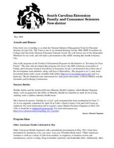 South Carolina Extension Family and Consumer Sciences Newsletter May 2004