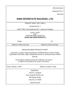 STB IAIS 4000-J Supplement No. 1 Reduction IOWA INTERSTATE RAILROAD, LTD. FREIGHT TARIFF IAIS T 4000-J