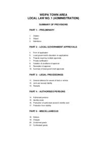 WEIPA TOWN AREA LOCAL LAW NO. 1 (ADMINISTRATION) SUMMARY OF PROVISIONS PART 1PRELIMINARY 1.