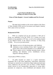 For information On 14 June 2004 Paper No. CB[removed])  LegCo Panel on Health Services