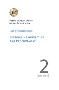 Special Inspector General for Iraq Reconstruction Iraq Reconstruction  Lessons in Contracting