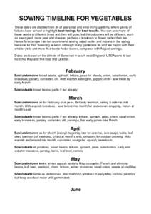 SOWING TIMELINE FOR VEGETABLES These dates are distilled from 34 of years trial and error in my gardens, where plenty of failures have served to highlight best timings for best results. You can sow many of these seeds at