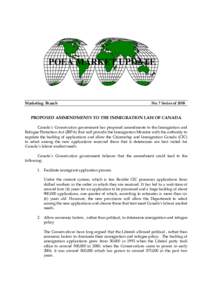 7 PROPOSED AMMENDMENTS TO THE IMMIGRATION LAW OF CANADA