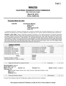 Tab 2 MINUTES CALIFORNIA TRANSPORTATION COMMISSION http://www.catc.ca.gov  March 26, 2015