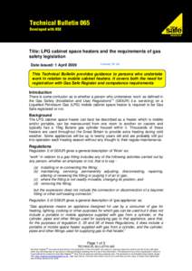 Technical Bulletin 065 Developed with HSE Title: LPG cabinet space heaters and the requirements of gas safety legislation Date issued: 1 April 2009