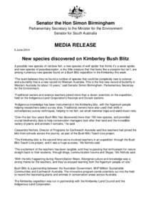 New species discovered on Kimberley Bush Blitz - media release 3 June 2014