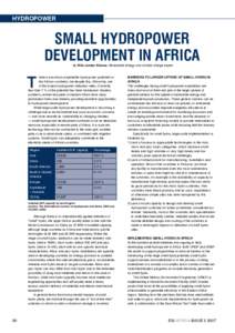HYDROPOWER  SMALL HYDROPOWER DEVELOPMENT IN AFRICA By Wim Jonker Klunne, Renewable energy and climate change expert