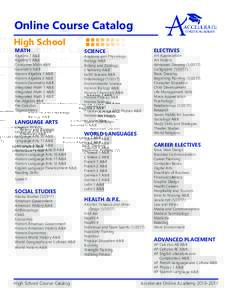Online Course Catalog High School MATH Algebra 1 A&B Algebra 2 A&B