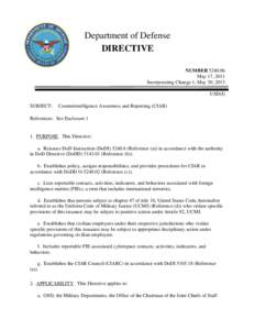 DoD Directive[removed], May 17, 2011; Incorporating Change 1, May 30, 2013