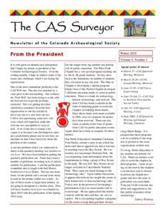 The CAS Surveyor Newsletter of the Colorado Archaeological Society From the President  Winter 2010