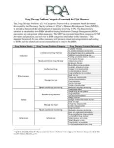 ! Drug Therapy Problem Categories Framework for PQA Measures The Drug Therapy Problems (DTP) Categories Framework is a consensus-based document developed by the Pharmacy Quality Alliance’s (PQA’s) Measure Development