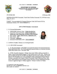 S E C R E T / / NOFORN[removed]DEPARTMENT OF DEFENSE HEADQUARTERS, JOINT TASK FORCE GUANTANAMO U.S. NAVAL STATION, GUANTANAMO BAY, CUBA APO AE 09360