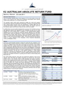 K2 AUSTRALIAN ABSOLUTE RETURN FUND MONTHLY REPORT - 30 June 2011 Australian Market Review The K2 Australian Absolute Return Fund returned -0.77% for the month of June and 9.99% for the Financial Year, whilst the All Ordi