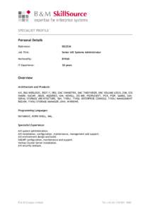 SPECIALIST PROFILE Personal Details Reference: DG2534