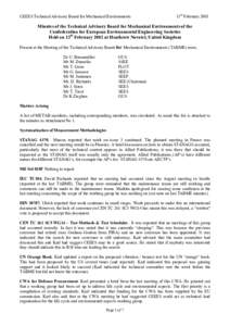CEEES Technical Advisory Board for Mechanical Environments  13th February 2003 Minutes of the Technical Advisory Board for Mechanical Environments of the Confederation for European Environmental Engineering Societies
