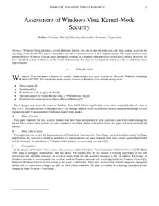 SYMANTEC ADVANCED THREAT RESEARCH  1 Assessment of Windows Vista Kernel-Mode Security