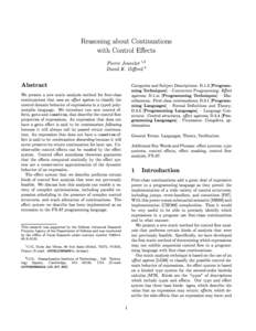 Reasoning about Continuations with Control Eects Pierre Jouvelot 1 2 David K. Giord 2 ;