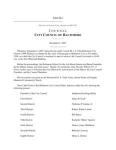 FIRST DAY  F IRST C OUNCILMANIC Y EAR - S ESSION OFJOURNAL CITY COUNCIL OF BALTIMORE