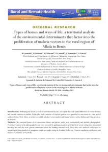 ORIGINAL RESEARCH  Types of homes and ways of life: a territorial analysis of the environmental determinants that factor into the proliferation of malaria vectors in the rural region of Allada in Benin