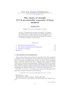 New York Journal of Mathematics New York J. Math–21. The classes of strongly sequences of fuzzy numbers