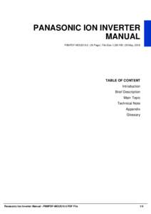 PANASONIC ION INVERTER MANUAL PIIMPDF-MOUS15-5 | 26 Page | File Size 1,381 KB | 29 May, 2016 TABLE OF CONTENT Introduction