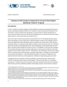 DOC NO: TradeDATE ISSUED: Jan 2016 Response to the European Commission’s Investor-State Dispute Settlement “Reform” Proposal