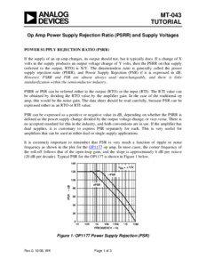 MT-043: Op Amp Power Supply Rejection Ratio (PSRR) and Supply Voltages