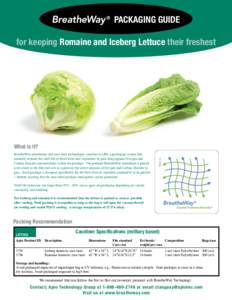 PACKAGING GUIDE for keeping Romaine and Iceberg Lettuce their freshest Store at room temperature (ideally 70°F) Clean (free from excessive airborne particles or soil) What