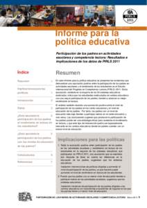 NÚMERO 3 MARZO[removed]Informe para la política educativa Participación de los padres en actividades escolares y competencia lectora: Resultados e