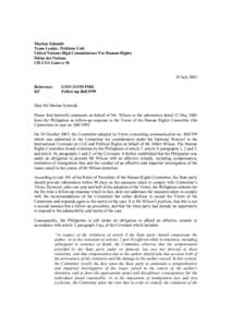 Markus Schmidt Team Leader, Petitions Unit United Nations High Commissioner For Human Rights Palias des Nations CH-1211 GeneveJuly 2005