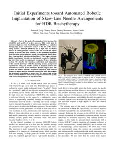 Initial Experiments toward Automated Robotic Implantation of Skew-Line Needle Arrangements for HDR Brachytherapy Animesh Garg, Timmy Siauw, Dmitry Berenson, Adam Cunha, I-Chow Hsu, Jean Pouliot, Dan Stoianovici, Ken Gold