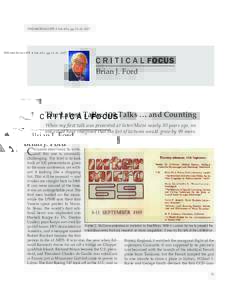 THE MICROSCOPE • Vol. 65:1, pp 21–31, 2017  C R I T I C A L FOCUS Brian J. Ford  The Latest Tally: 100 Talks … and Counting