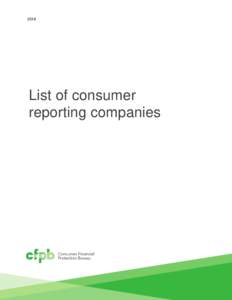 2018  List of consumer reporting companies  Table of contents