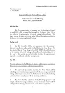 LC Paper No. CB[removed])  For discussion on 14 March 2003 Legislative Council Panel on Home Affairs Authorization of Football Betting