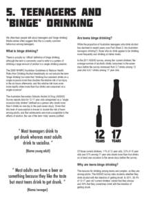 5. teenagers and ‘binge’ drinking We often hear people talk about teenagers and ‘binge drinking’. Media stories often suggest that this is a really common behaviour among teenagers.