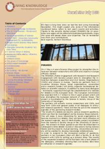 LIVING KNOWLEDGE The International Science Shop Network Newsletter July 2010 Table of Contents ● PERARES