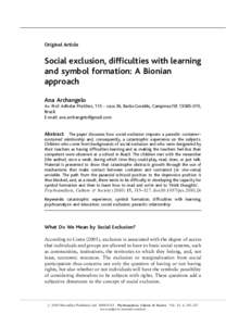 Social exclusion, difficulties with learning and symbol formation: A Bionian approach