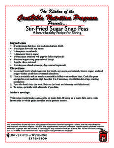 The Kitchen of the  Cent$ible Nutrition Program Presents...  Stir-Fried Sugar Snap Peas