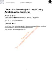 Journal of Psychoceramics  http://dx.doi.org25252525x Correction: Developing Thin Clients Using Amphibious Epistemologies