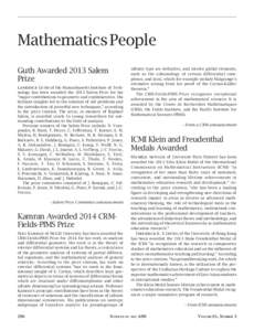 Mathematics People Guth Awarded 2013 Salem Prize